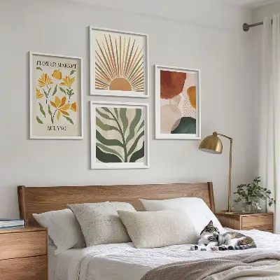 Abstracte bloemmotieven meerluik in lijst