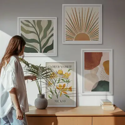 Abstracte bloemmotieven meerluik in lijst