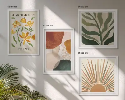 Abstracte bloemmotieven meerluik in lijst
