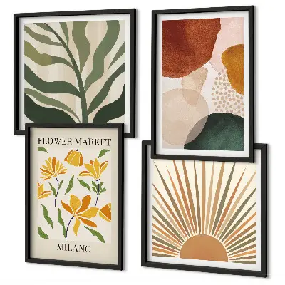 Abstracte bloemmotieven meerluik in lijst