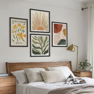 Abstracte bloemmotieven meerluik in lijst