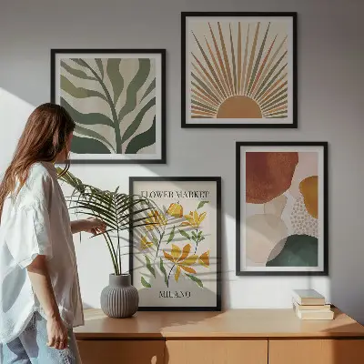 Abstracte bloemmotieven meerluik in lijst