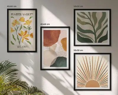 Abstracte bloemmotieven meerluik in lijst