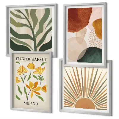 Abstracte bloemmotieven meerluik in lijst