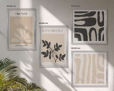 Set van posters met lijst Stijlvolle plantenmotieven in beige en zwart.