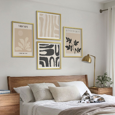 Set van posters met lijst Stijlvolle plantenmotieven in beige en zwart.
