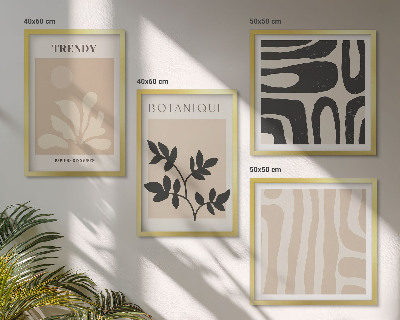 Set van posters met lijst Stijlvolle plantenmotieven in beige en zwart.