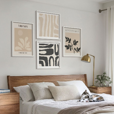 Set van posters met lijst Stijlvolle plantenmotieven in beige en zwart.