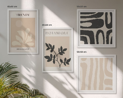 Set van posters met lijst Stijlvolle plantenmotieven in beige en zwart.