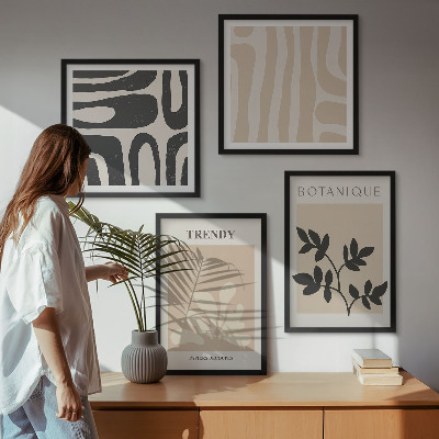 Set van posters met lijst Stijlvolle plantenmotieven in beige en zwart.