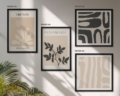 Set van posters met lijst Stijlvolle plantenmotieven in beige en zwart.