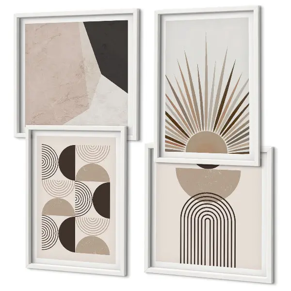 Abstracte beige en bruine vormen meerluik in lijst