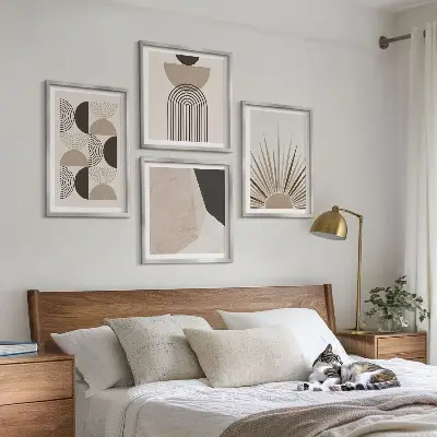 Abstracte beige en bruine vormen meerluik in lijst