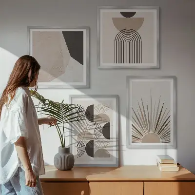 Abstracte beige en bruine vormen meerluik in lijst