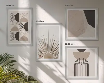 Abstracte beige en bruine vormen meerluik in lijst