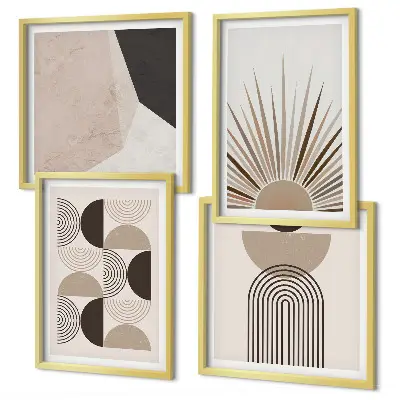 Abstracte beige en bruine vormen meerluik in lijst