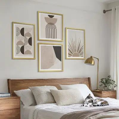 Abstracte beige en bruine vormen meerluik in lijst
