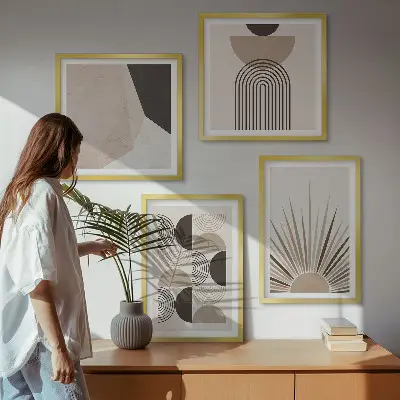Abstracte beige en bruine vormen meerluik in lijst
