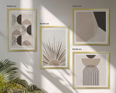 Abstracte beige en bruine vormen meerluik in lijst