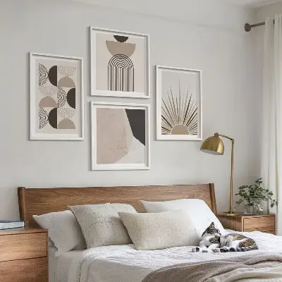 Abstracte beige en bruine vormen meerluik in lijst