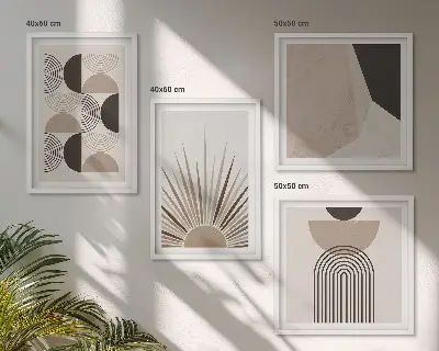 Abstracte beige en bruine vormen meerluik in lijst