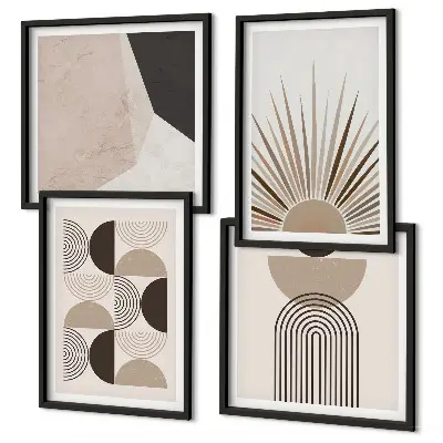 Abstracte beige en bruine vormen meerluik in lijst