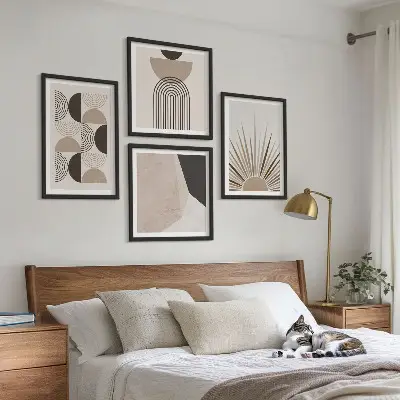 Abstracte beige en bruine vormen meerluik in lijst