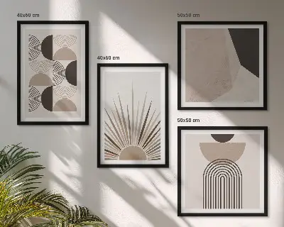 Abstracte beige en bruine vormen meerluik in lijst