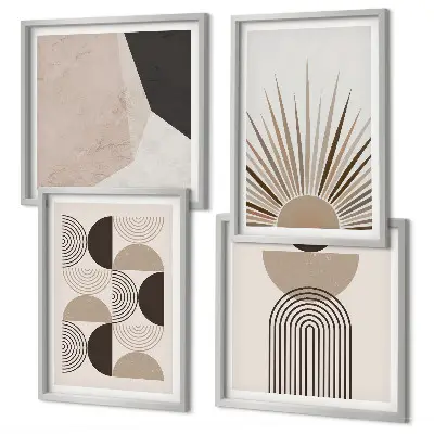 Abstracte beige en bruine vormen meerluik in lijst