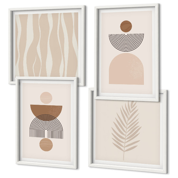 Set van posters met lijst Abstracte vormen in bruinbeige