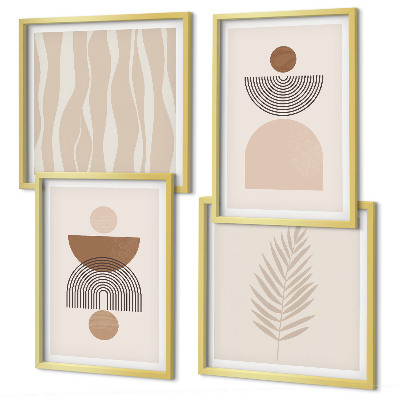 Set van posters met lijst Abstracte vormen in bruinbeige