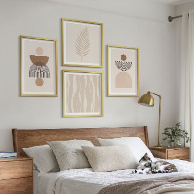 Set van posters met lijst Abstracte vormen in bruinbeige
