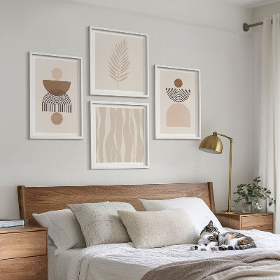 Set van posters met lijst Abstracte vormen in bruinbeige