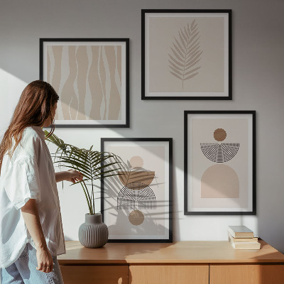 Set van posters met lijst Abstracte vormen in bruinbeige