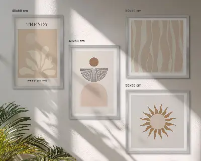 Stijlvolle abstracte beigetinten meerluik in lijst