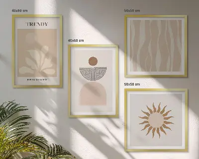 Stijlvolle abstracte beigetinten meerluik in lijst