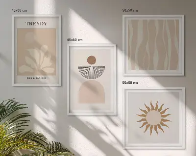 Stijlvolle abstracte beigetinten meerluik in lijst