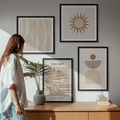 Stijlvolle abstracte beigetinten meerluik in lijst