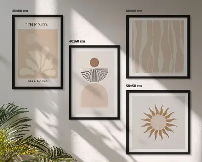 Stijlvolle abstracte beigetinten meerluik in lijst