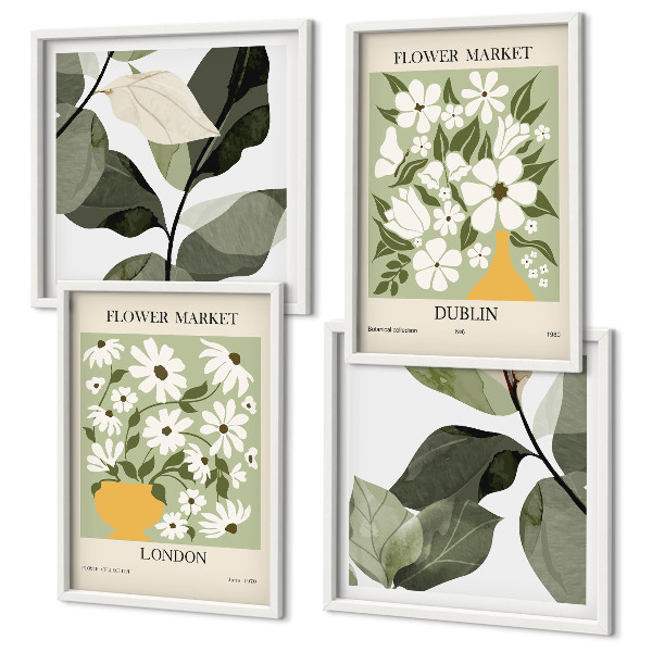 Set van posters met lijst Bloemenpatronen Londen Dublin