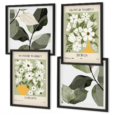 Set van posters met lijst Bloemenpatronen Londen Dublin