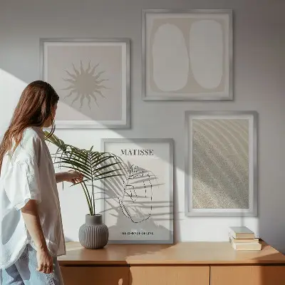 Minimalistische zandgolven meerluik in lijst