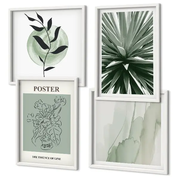 Set posters met lijst met groenbeige plantpatronen
