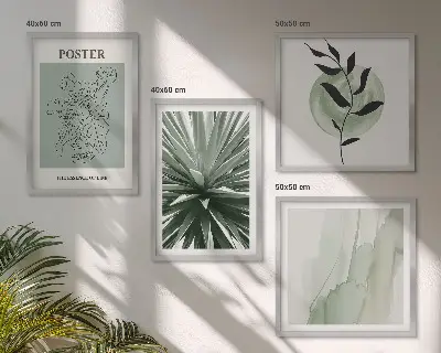 Set posters met lijst met groenbeige plantpatronen