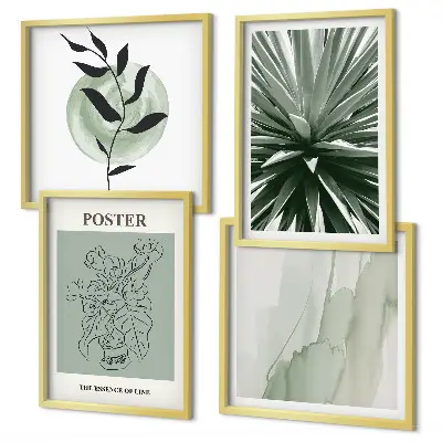 Set posters met lijst met groenbeige plantpatronen