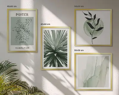 Set posters met lijst met groenbeige plantpatronen