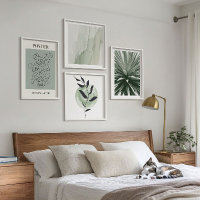 Set van posters met lijst Groenbeige plantpatronen