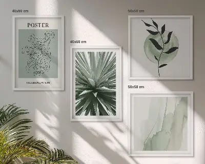 Set posters met lijst met groenbeige plantpatronen