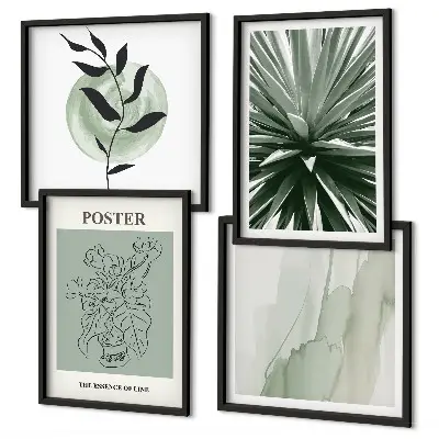 Set posters met lijst met groenbeige plantpatronen