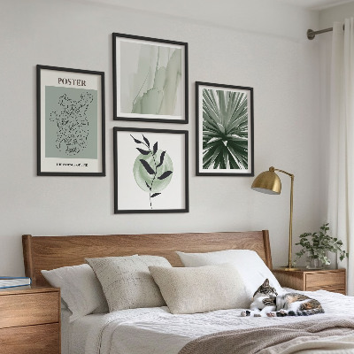 Set van posters met lijst Groenbeige plantpatronen